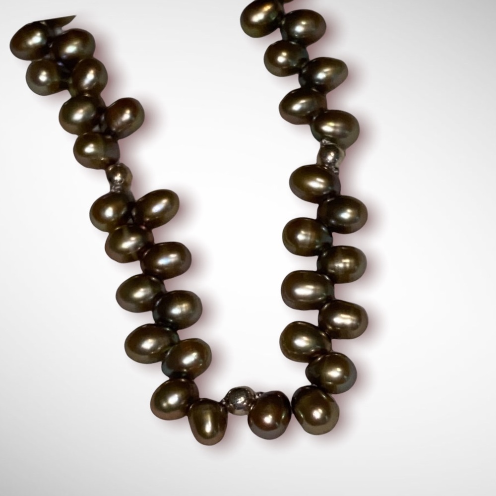 Hand Crafted Dove Gray Rice Freshwater Pearl Choker Necklace Authentic Silk - Picture 4 of 7